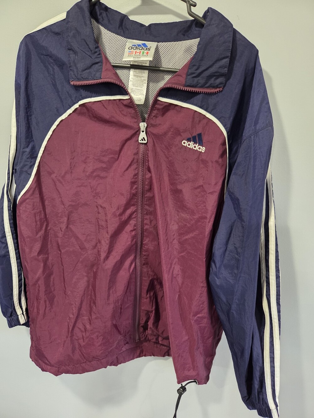 Vintage Adidas 1990s Windbreaker Jacket Men’s Large Maroon/Blue